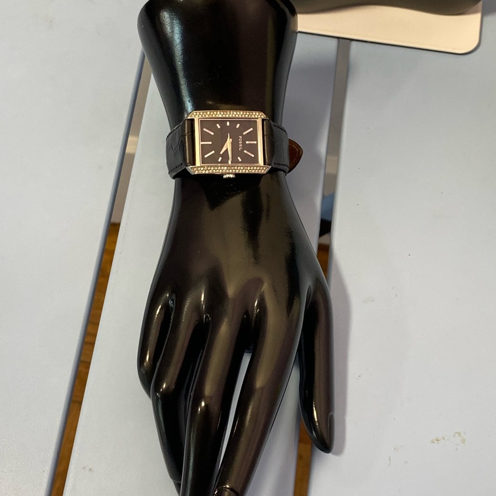 Fossil Rectangular Crystal Bezel Women's Watch Bl… - image 4